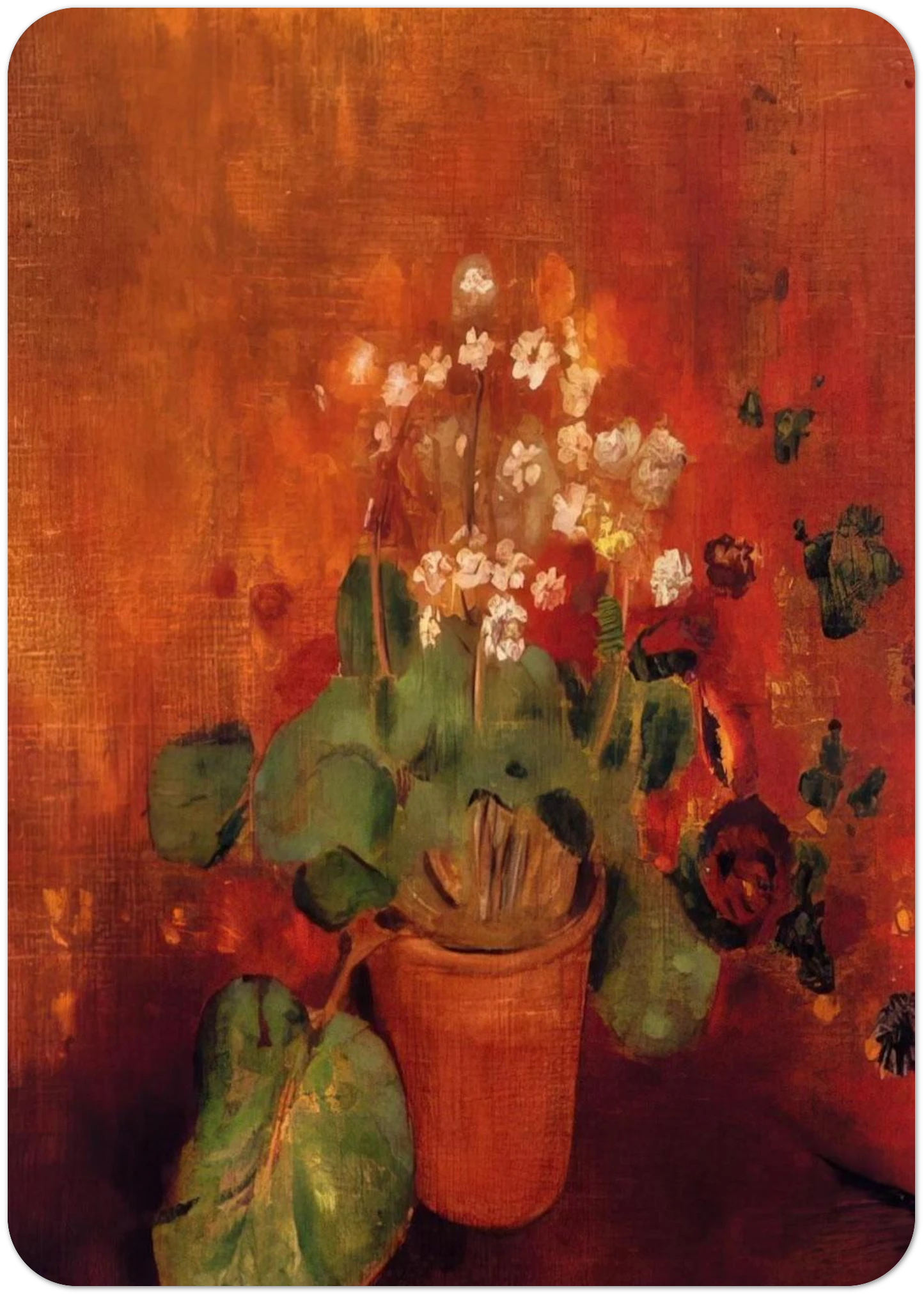 FLOWERS IN A POT ON A RED BACKGROUND By Odilon Redon Pack of 10 Post Cards | Odilon Redon Post Cards | A6 (10.5 x 14.8 cm) - 4.1 x 5.8 inches