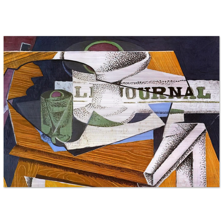 FRUIT BOWL BOOK AND NEWSPAPER - Juan Gris Brushed Aluminum Print - 70x100 cm / 28x40 inches | Juan Gris Aluminum Print | Juan Gris Prints
