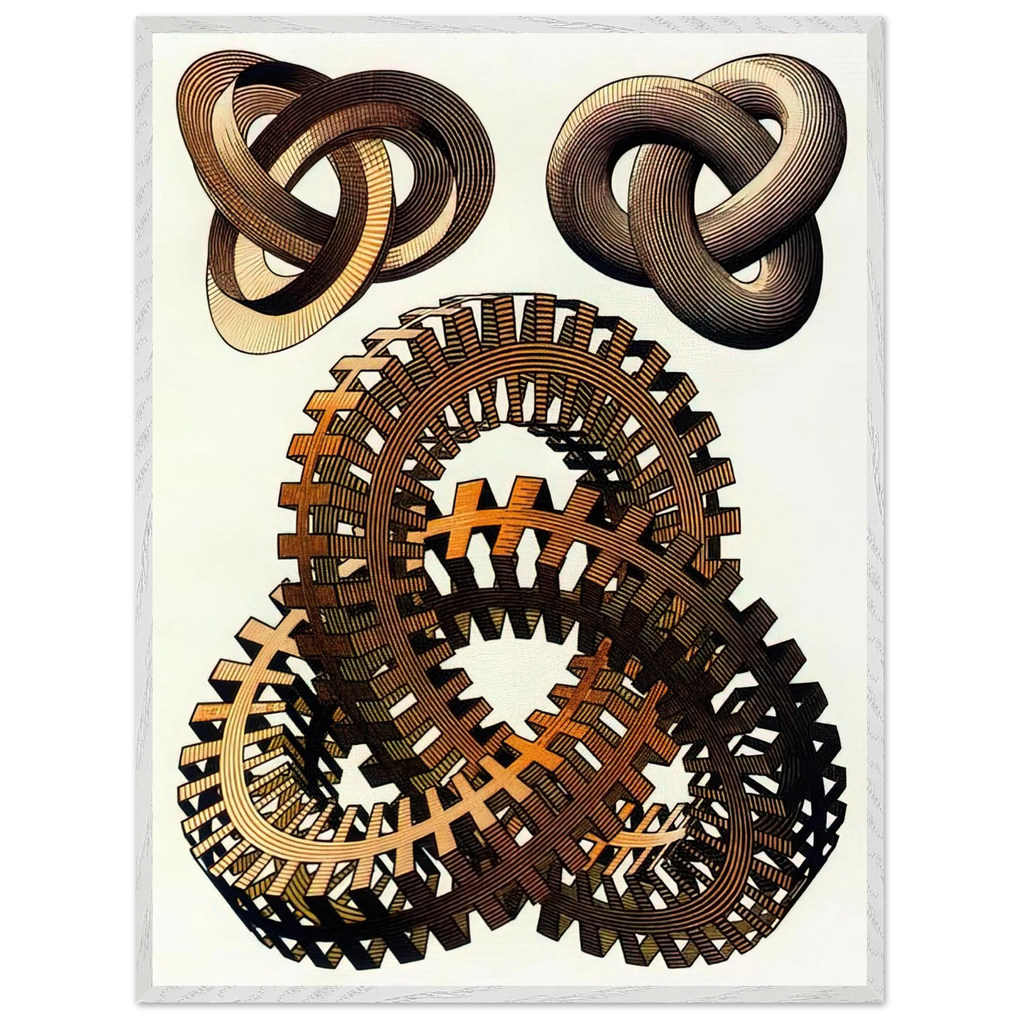 MC Escher - KNOTS COLOUR Wall Art - 21x29.7 cm / 8x12" - Premium Wooden Framed Poster With Fine Art Paper - White frame