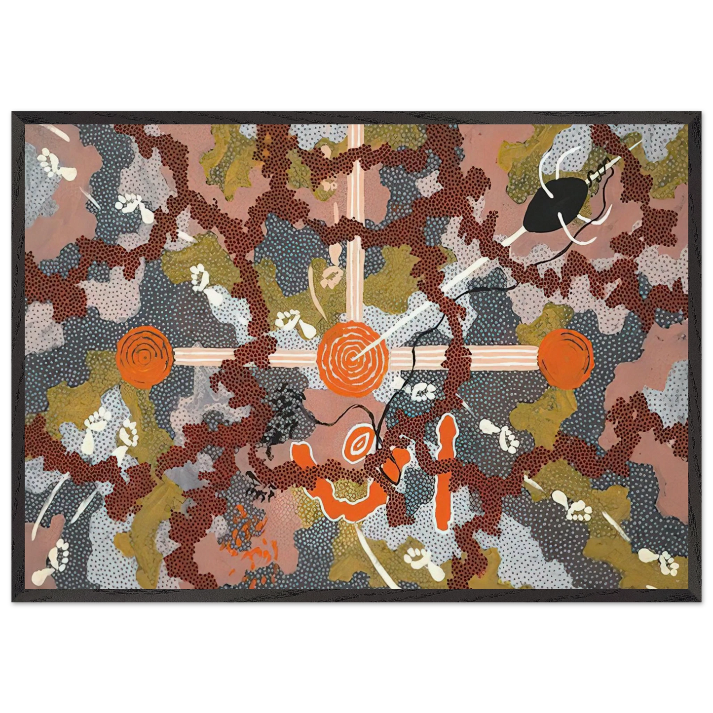 Ngarlu Love Story - 1993 - Clifford Possum Tjapaltjarri 70x100 cm / 28x40 inches Framed Art Print – Black Wooden Frame