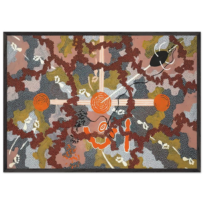 Ngarlu Love Story - 1993 - Clifford Possum Tjapaltjarri 70x100 cm / 28x40 inches Framed Art Print – Black Wooden Frame