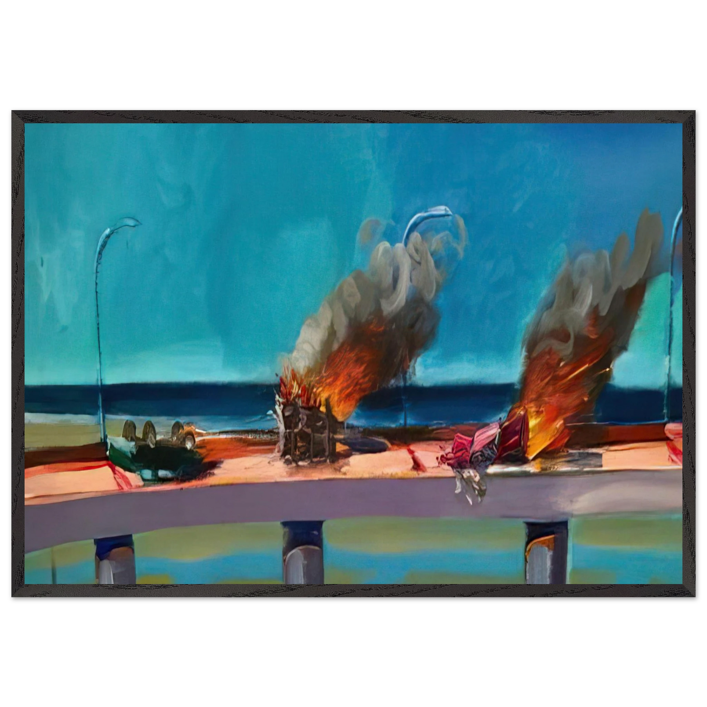 Longo Crash - 1982 - Carlos Almaraz Framed Art Print – Black Wooden Frame - Default Title - -Framed Art Print