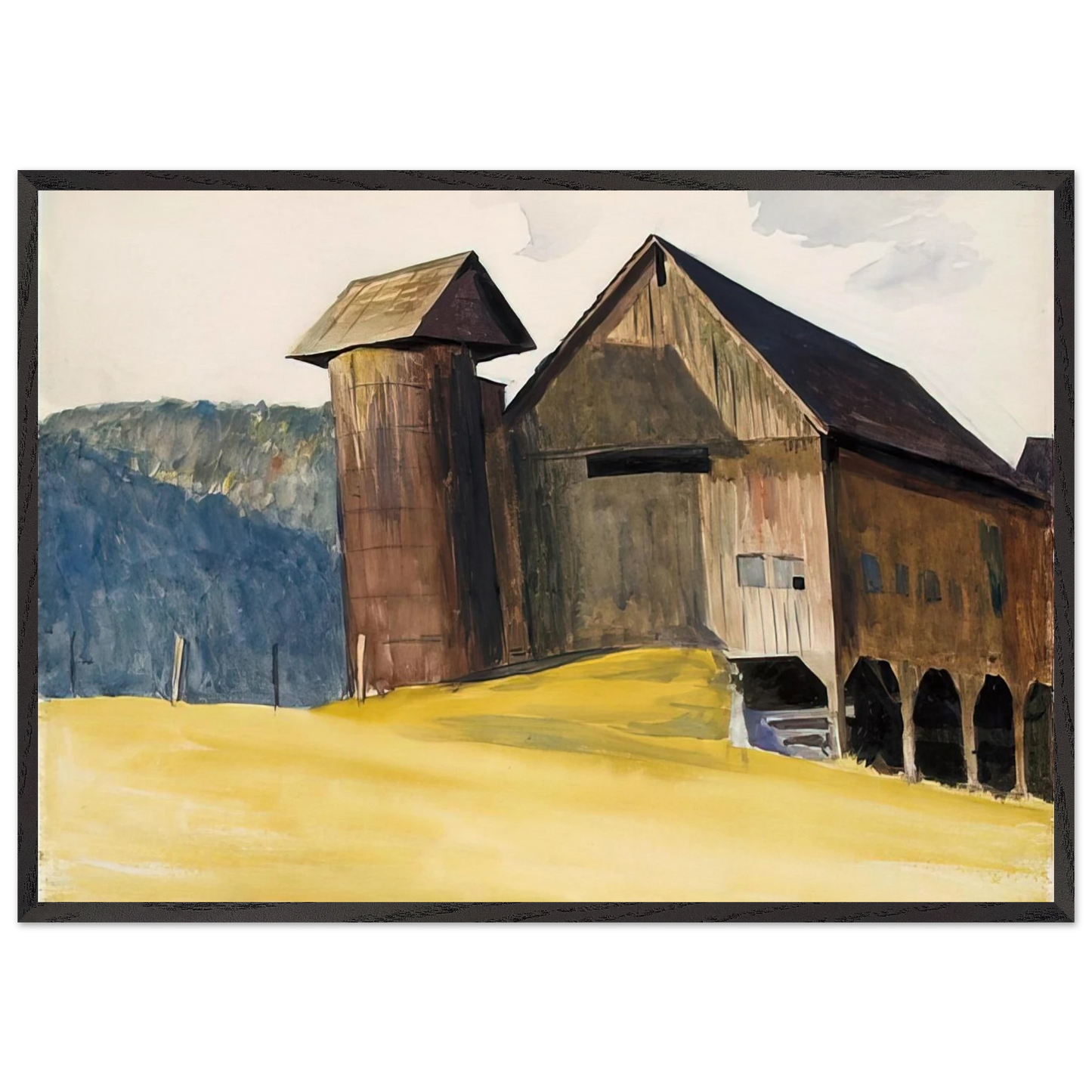 Barn and Silo Vermont - Edward Hopper 70x100 cm / 28x40 inches Framed Art Print – Black Wooden Frame