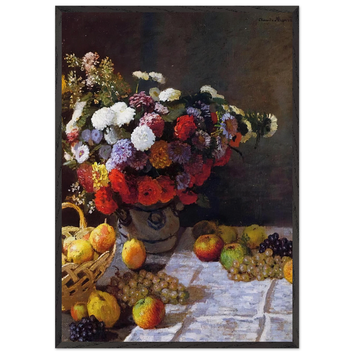 Flowers and Fruit N1 - claude monet 70x100 cm / 28x40 inches Framed Art Print – Black Wooden Frame