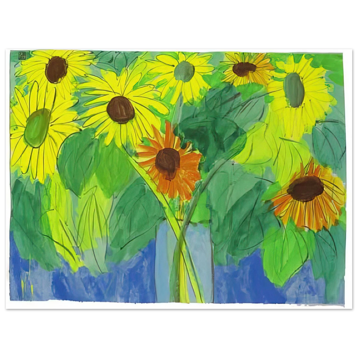 Walasse Ting - Orange and Yellow Sunflowers - Naïve Art Primitivism, Pop Art Fine Art Poster - Default Title