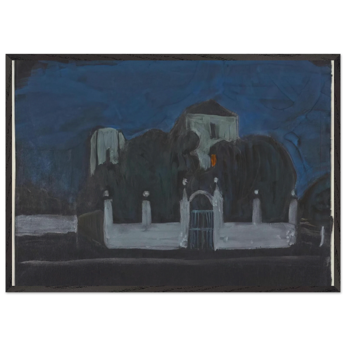 NIGHT GARDEN WITH BUILDINGS - Gabriele Munter 70x100 cm / 28x40 inches Framed Art Print – Black Wooden Frame