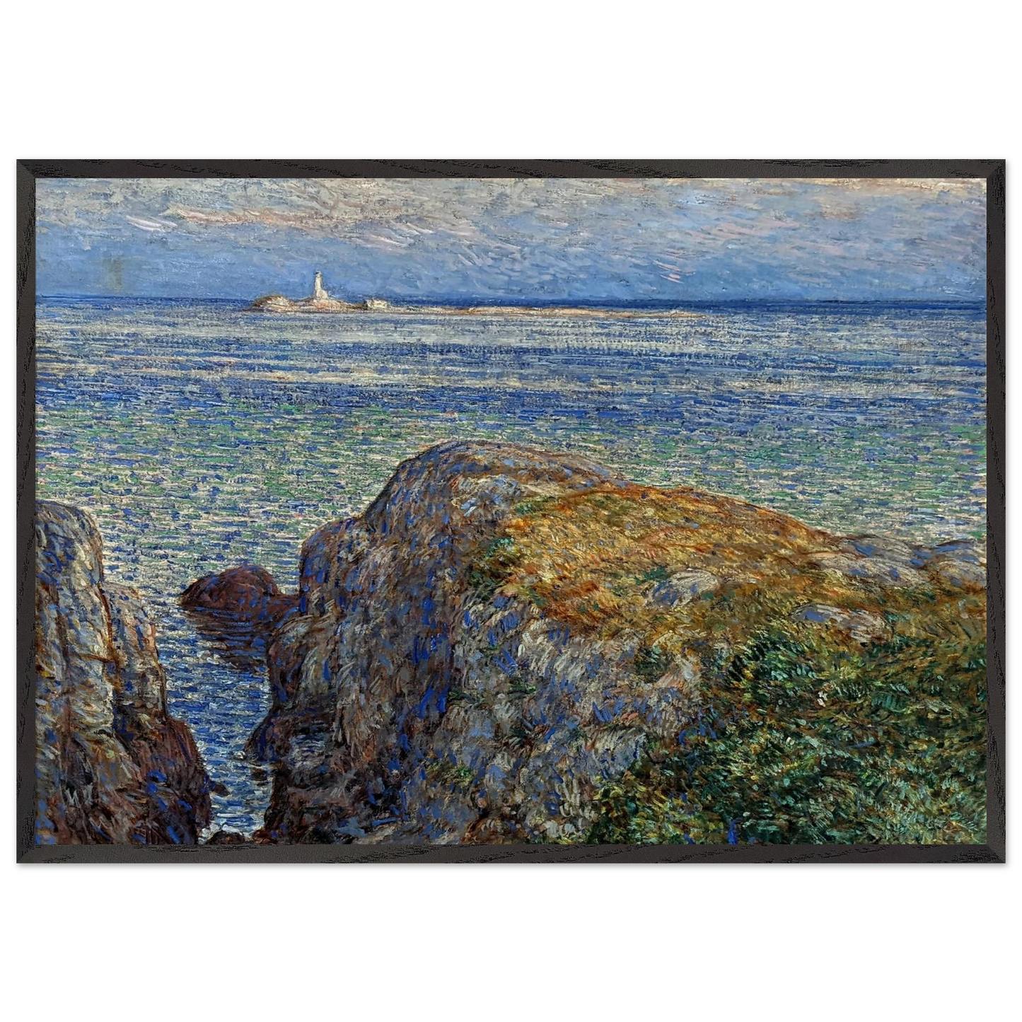 White island light isles of shoals at sundown - Childe Hassam 70x100 cm / 28x40 inches Framed Art Print – Black Wooden Frame