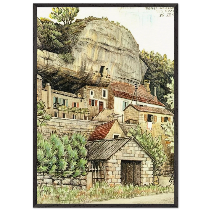 LES EYZIES FRANCE - MC Escher 70x100 cm / 28x40 inches Framed Art Print – Black Wooden Frame | Maurits Cornelis Escher Prints