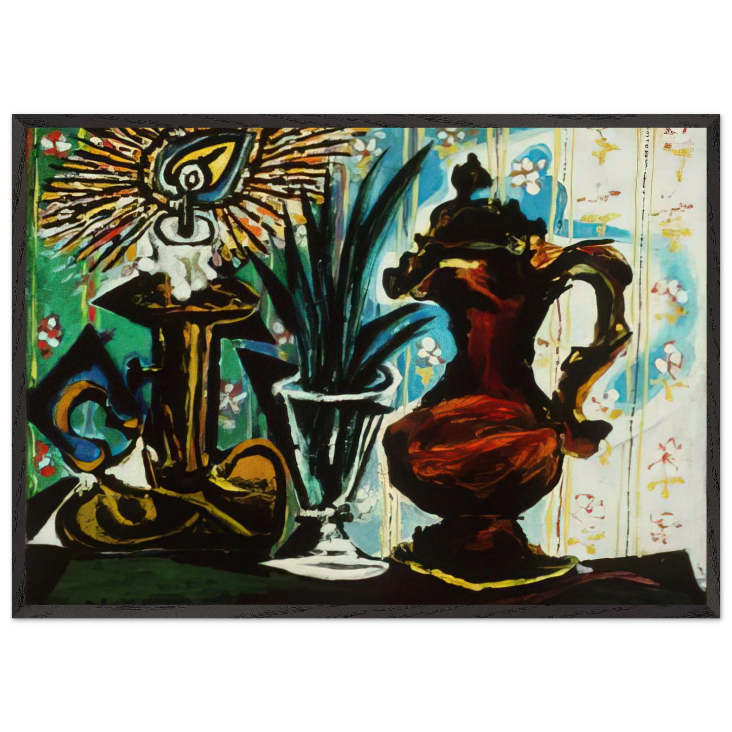 Still life with candle - Pablo Picasso 70x100 cm / 28x40 inches Framed Art Print – Black Wooden Frame