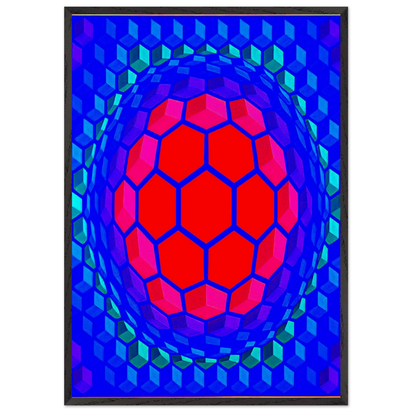 Cheyt Pyr - 1971 - Victor Vasarely 70x100 cm / 28x40 inches Framed Art Print – Black Wooden Frame