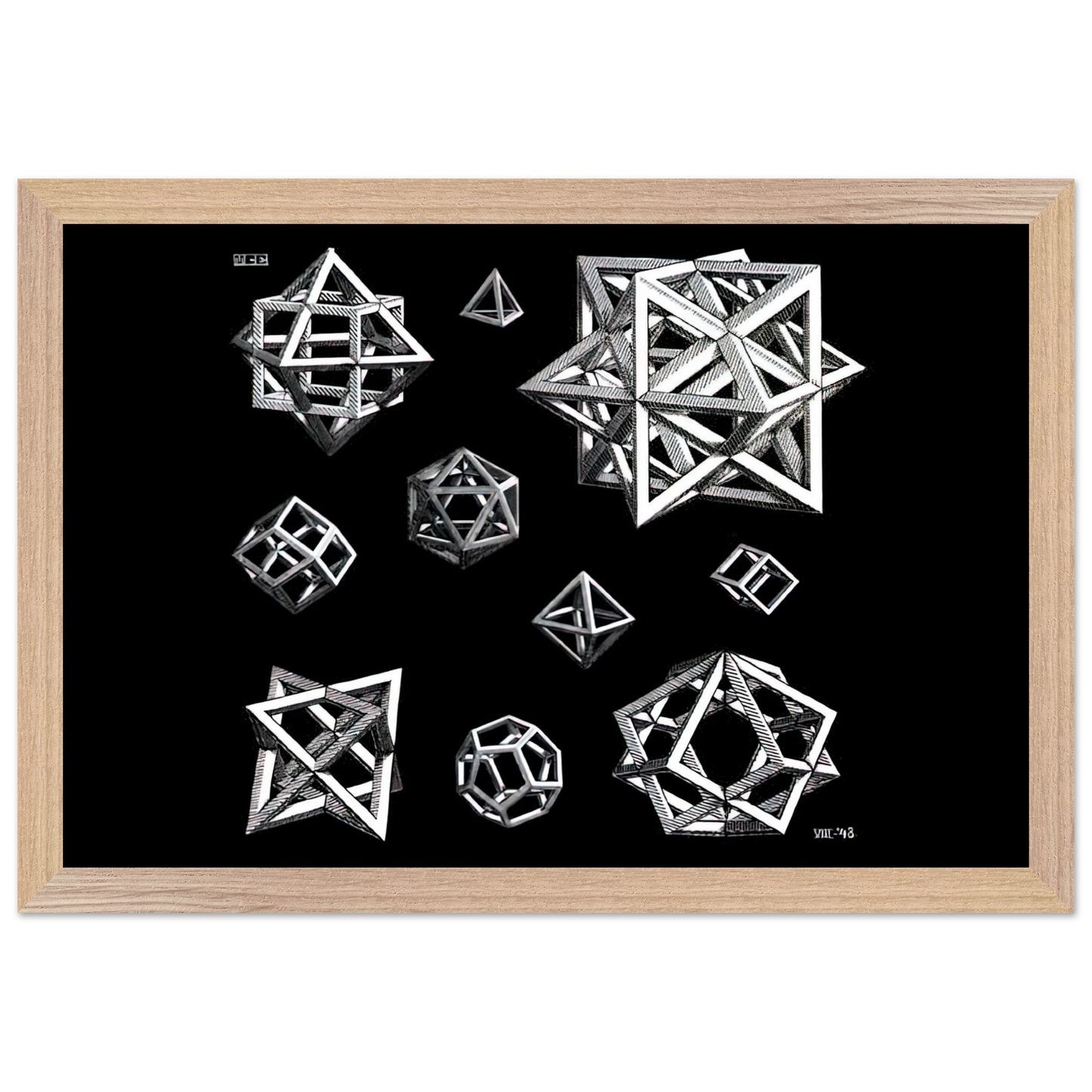 MC Escher - STUDY FOR STARS Wall Art - 60x80 cm / 24x32 inches - Premium Wooden Framed Poster With Fine Art Paper - White frame