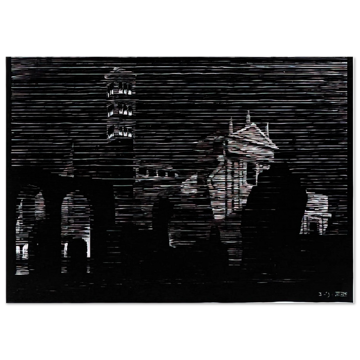 MC Escher - NOCTURNAL ROME 2 Wall Art - 60x80 cm / 24x32 inches - Premium Wooden Framed Poster With Fine Art Paper-canvas - Black frame