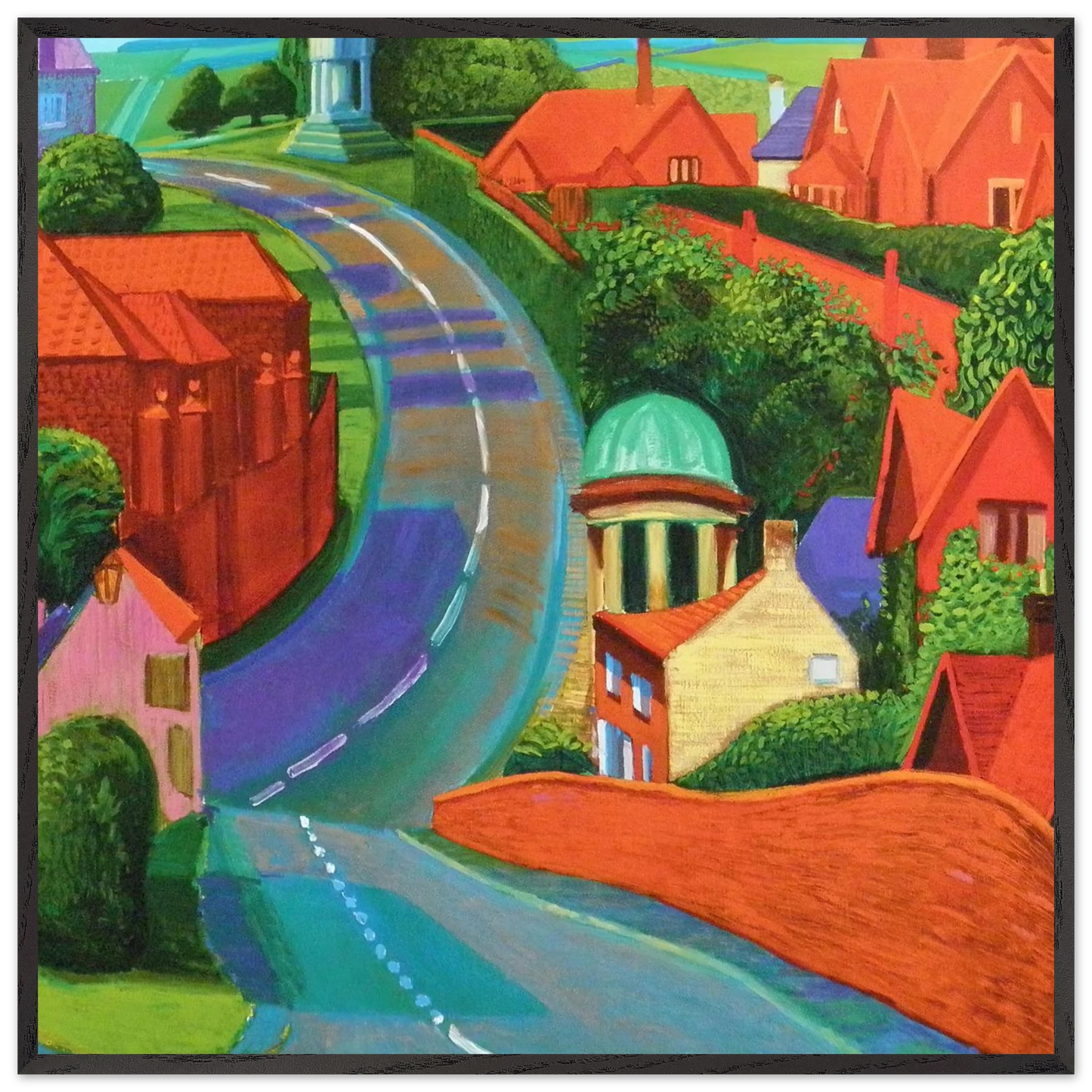 David Hockney - The Road to York Through Sledmere - 70x70 cm / 28x28 inches - Premium Wooden Framed Poster With Fine Art Paper-canvas - Black frame