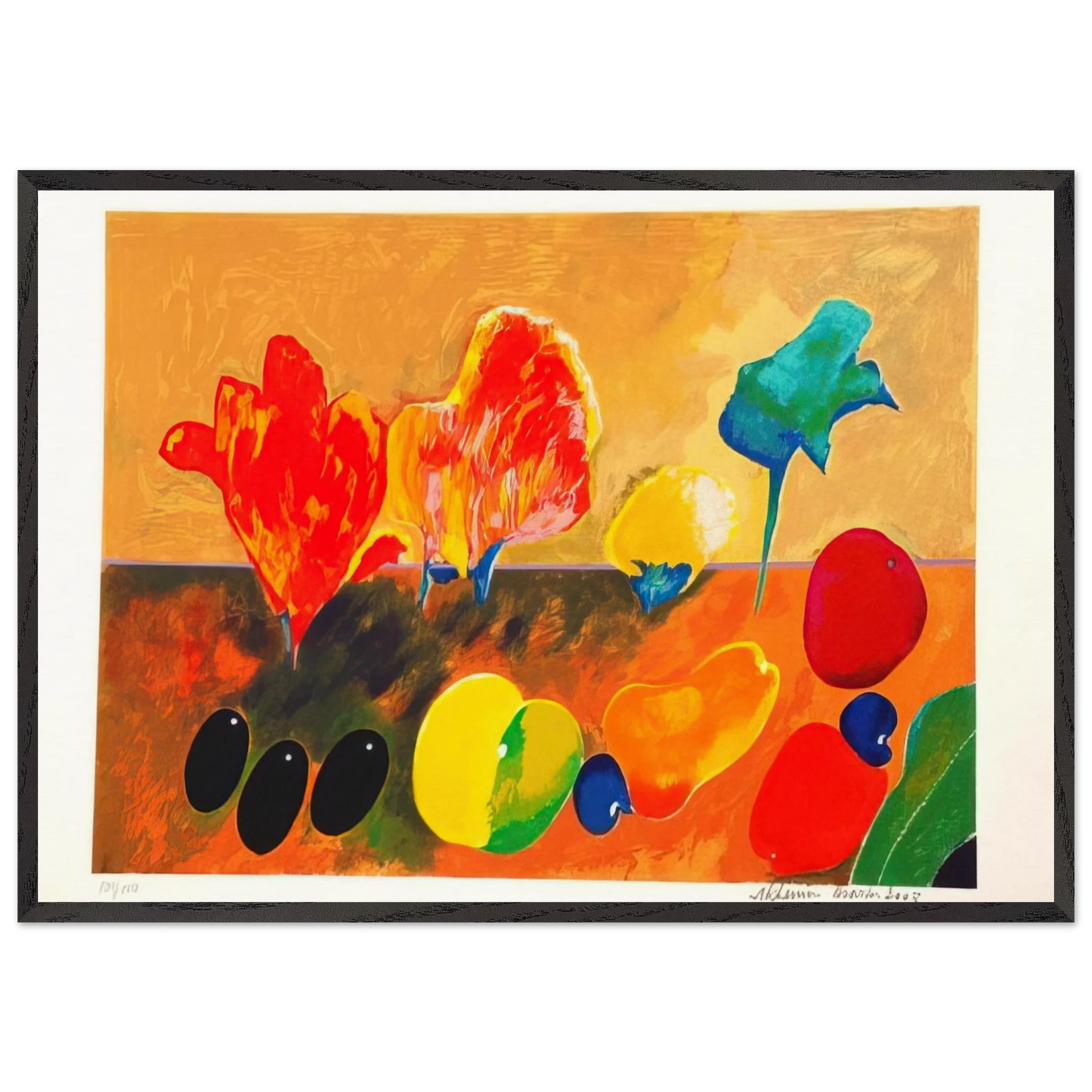 Flores e Frutas - 2003 - Aldemir Martins Framed Art Print – Black Wooden Frame - Default Title - -Framed Art Print