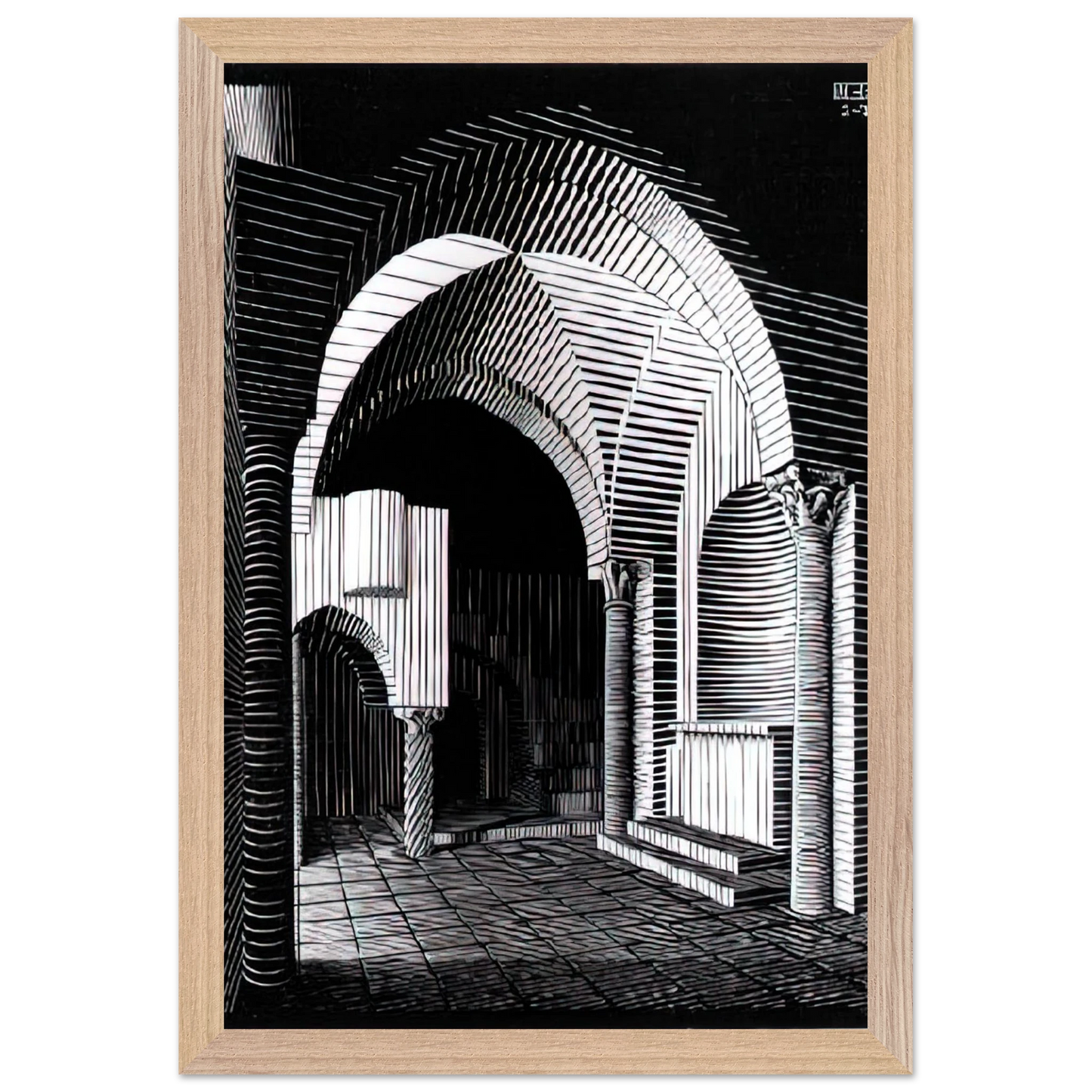 MC Escher - PORTA MARIA DELL OSPIDALE Wall Art - 60x80 cm / 24x32 inches - Premium Wooden Framed Poster With Fine Art Paper - Black frame