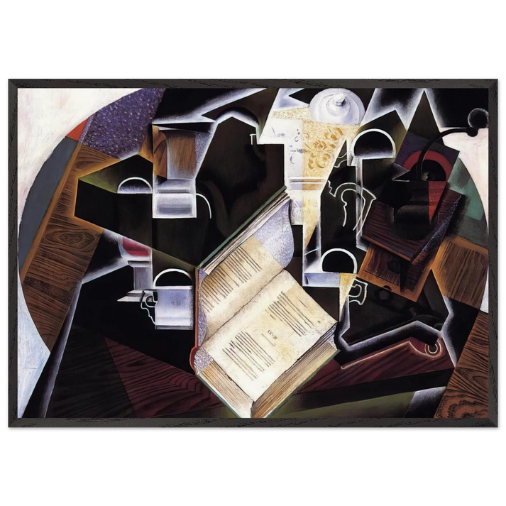 BOOK PIPE AND GLASSES - Juan Gris 70x100 cm / 28x40 inches Framed Art Print – Black Wooden Frame