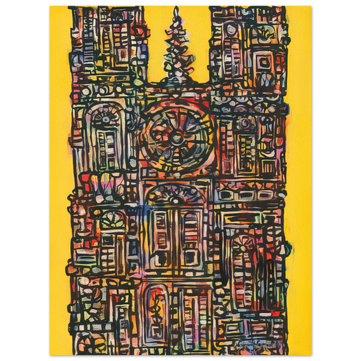 Rene Portocarrero - CATHEDRAL IN YELLOW 1961 75x100 cm / 30x40inches Fine Art Poster