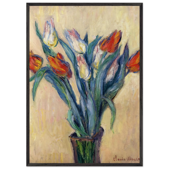 Vase of Tulips - claude monet 70x100 cm / 28x40 inches Framed Art Print – Black Wooden Frame