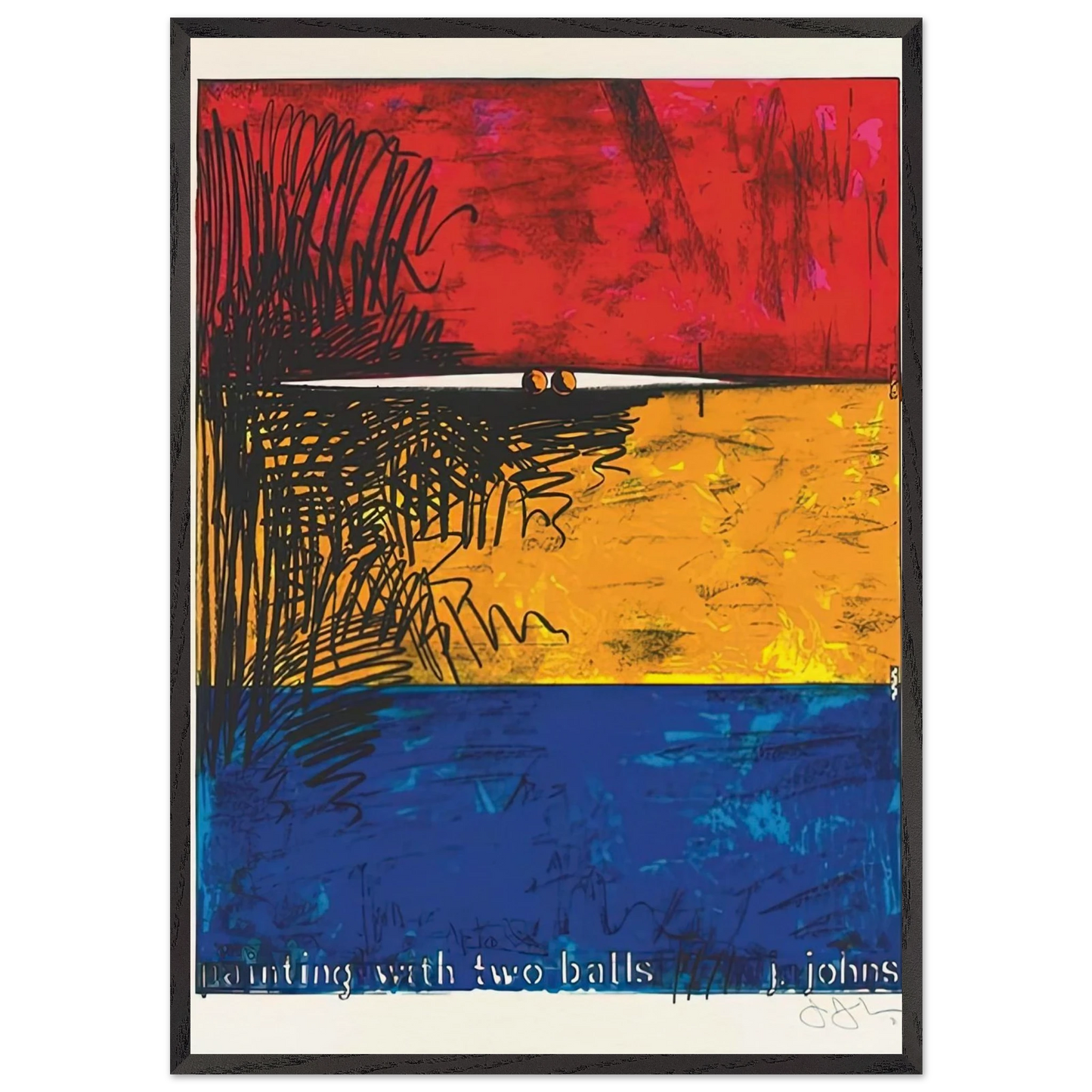 PAINTING WITH TWO BALLS ULAE 87 - Jasper Johns 70x100 cm / 28x40 inches Framed Art Print – Black Wooden Frame