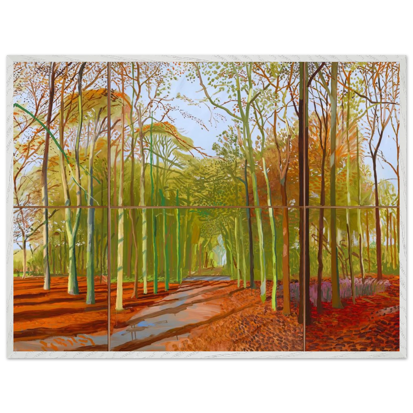 David Hockney - Woldgate Woods, 21, 23 & 29 November 2006 - 60x90 cm / 24x36 inches - Premium Wooden Framed Poster With Fine Art Paper-canvas - White frame