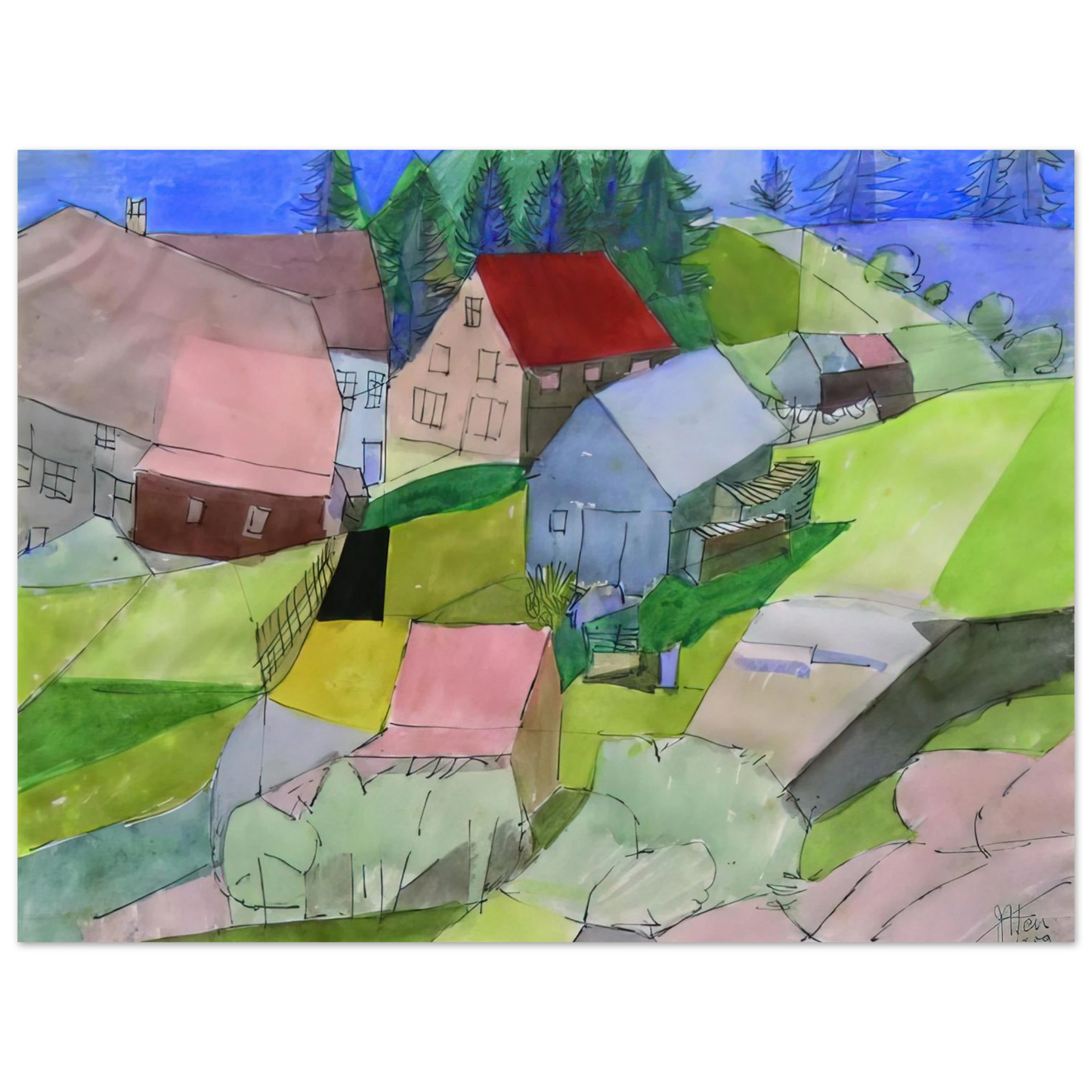 Johannes Itten - Häuser im Schwarzwald - Naïve Art Primitivism Fine Art Poster - Default Title