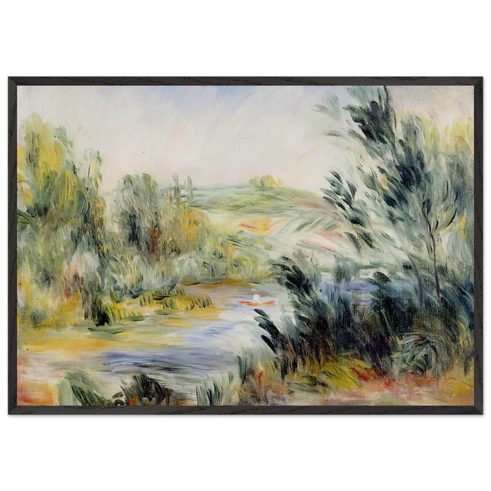 The Banks of a River Rower in a Boat - Pierre-Auguste Renoir 70x100 cm / 28x40 inches Framed Art Print – Black Wooden Frame