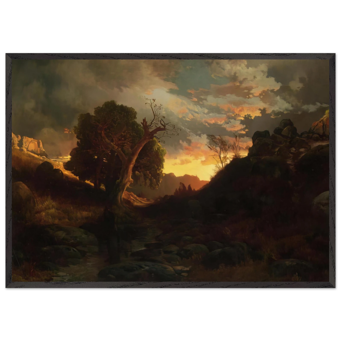 The Evening Hunter - Thomas Moran Framed Art Print – Black Wooden Frame - Default Title - -Framed Art Print