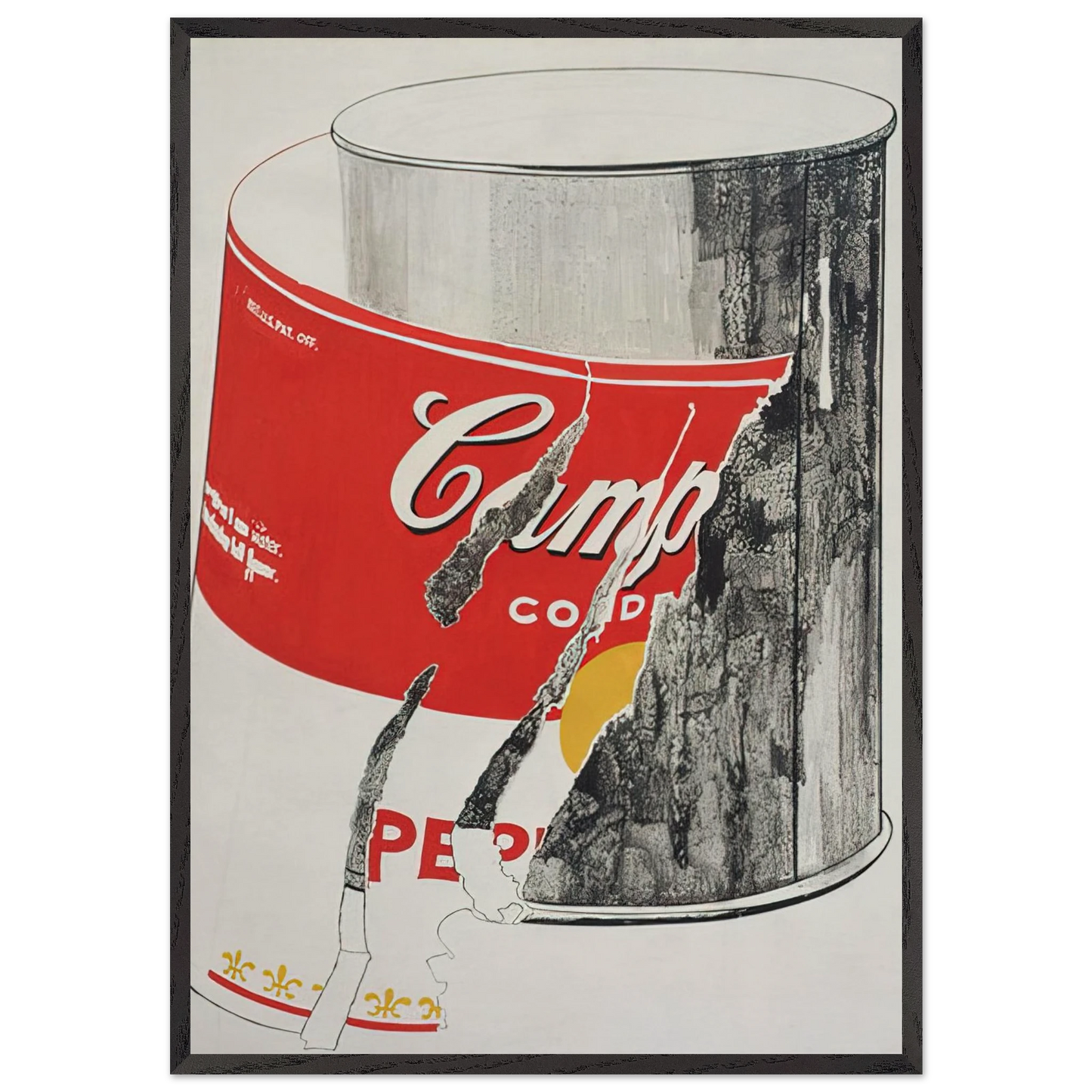 Big Torn Campbells Soup Can Pepper Pot - Andy Warhol Framed Art Print – Black Wooden Frame - Default Title - -Framed Art Print