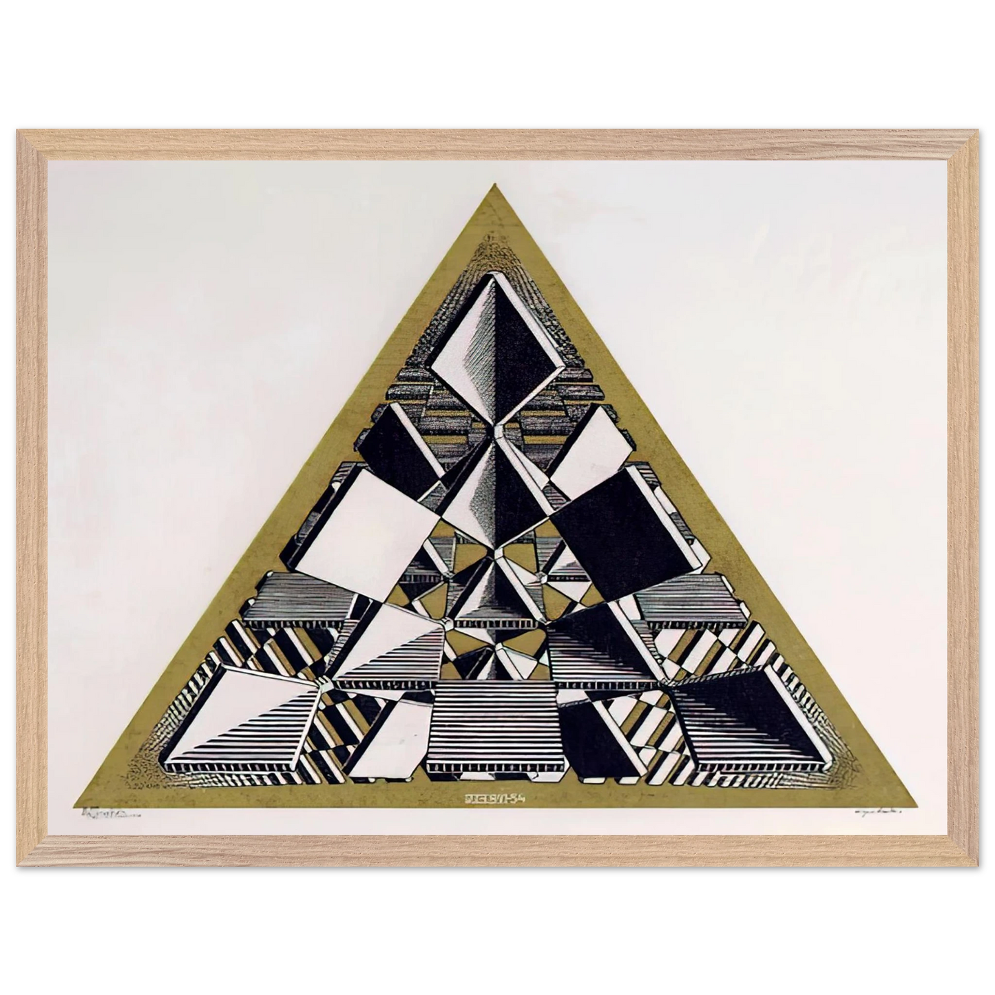MC Escher - THREE INTERSECTING PLANES COLOUR Wall Art - 60x80 cm / 24x32 inches - Premium Wooden Framed Poster With Fine Art Paper-canvas - Wood frame