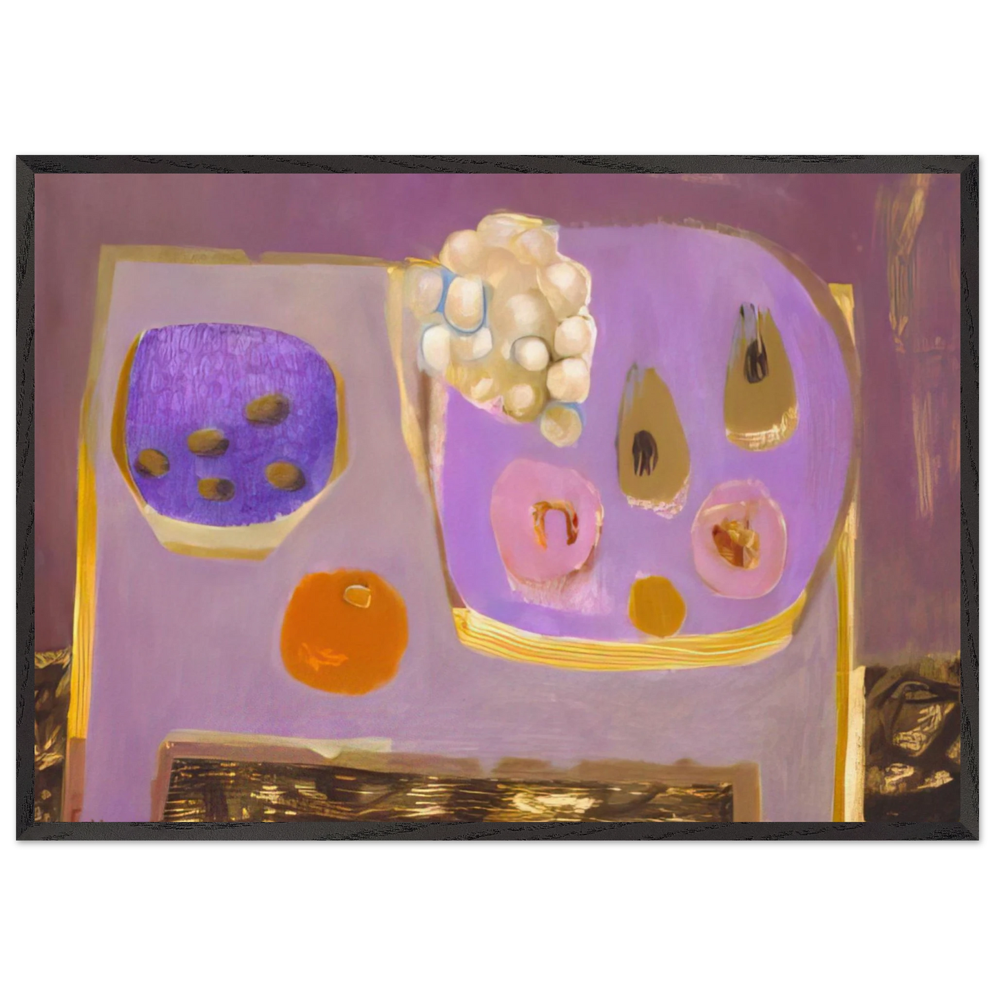 Mauve Still Life - 1968 - Mary Fedden 70x100 cm / 28x40 inches Framed Art Print – Black Wooden Frame