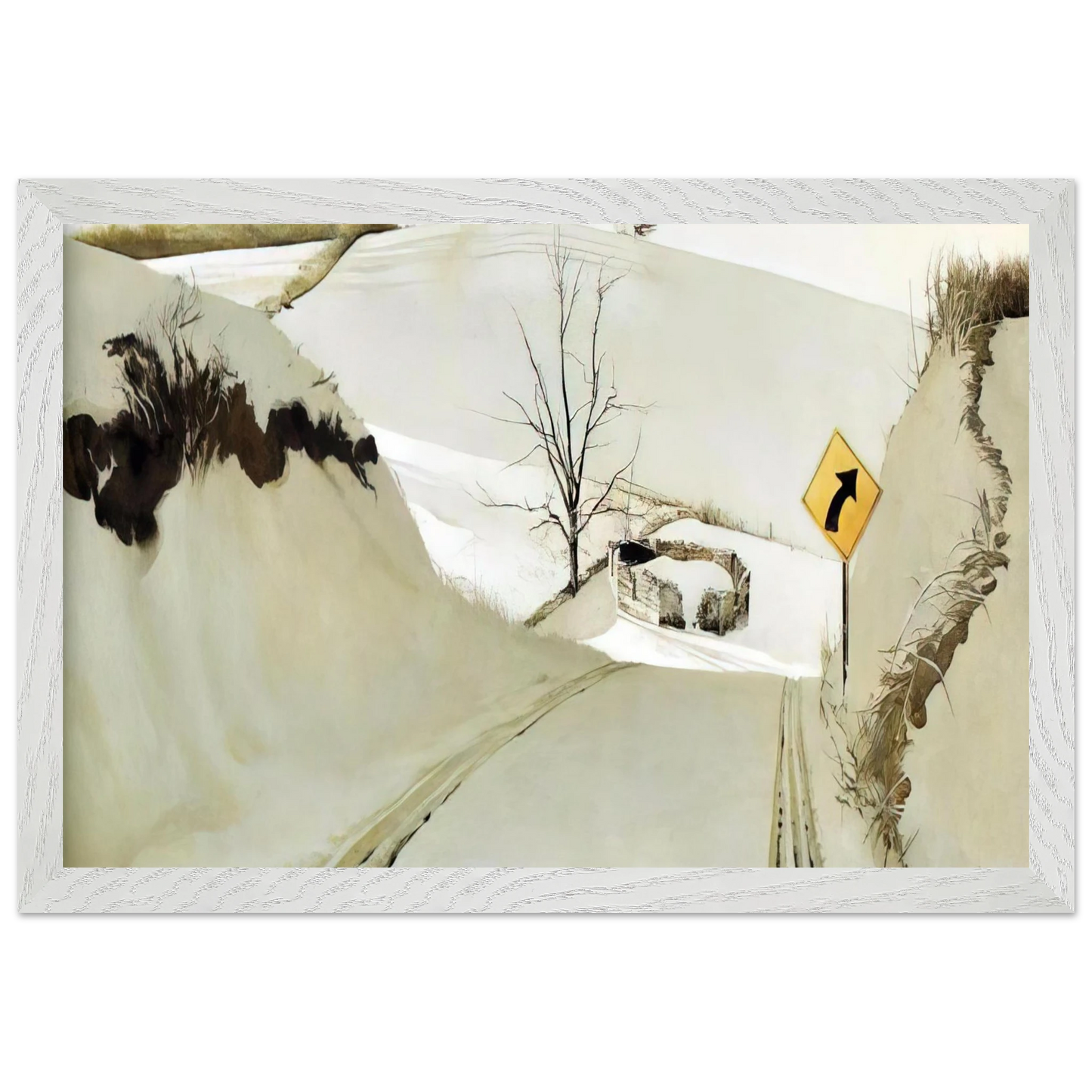 Andrew Wyeth - RING ROAD Wall Art - 60x80 cm / 24x32 inches - Premium Wooden Framed Poster With Fine Art Paper - White frame