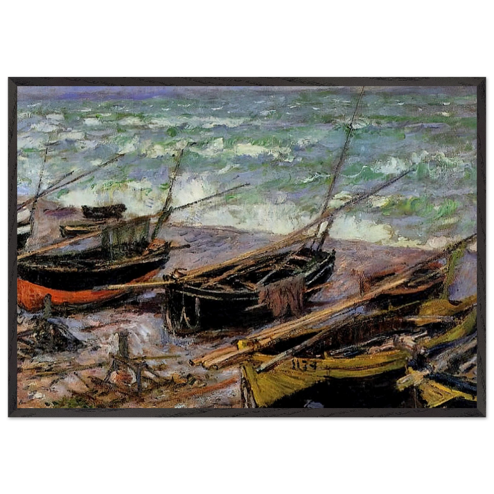 Fishing Boats - claude monet 70x100 cm / 28x40 inches Framed Art Print – Black Wooden Frame