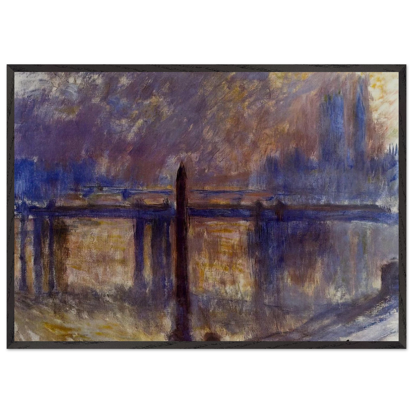 Charing Cross Bridge Cleopatras Needle - claude monet Framed Art Print – Black Wooden Frame - Default Title - -Framed Art Print