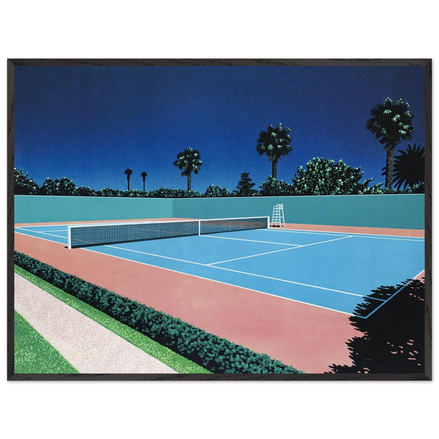 Hiroshi Nagai - Tennis Court Wall Art - 60x80 cm / 24x32 inches - Premium Wooden Framed Poster With Fine Art Paper - Black frame