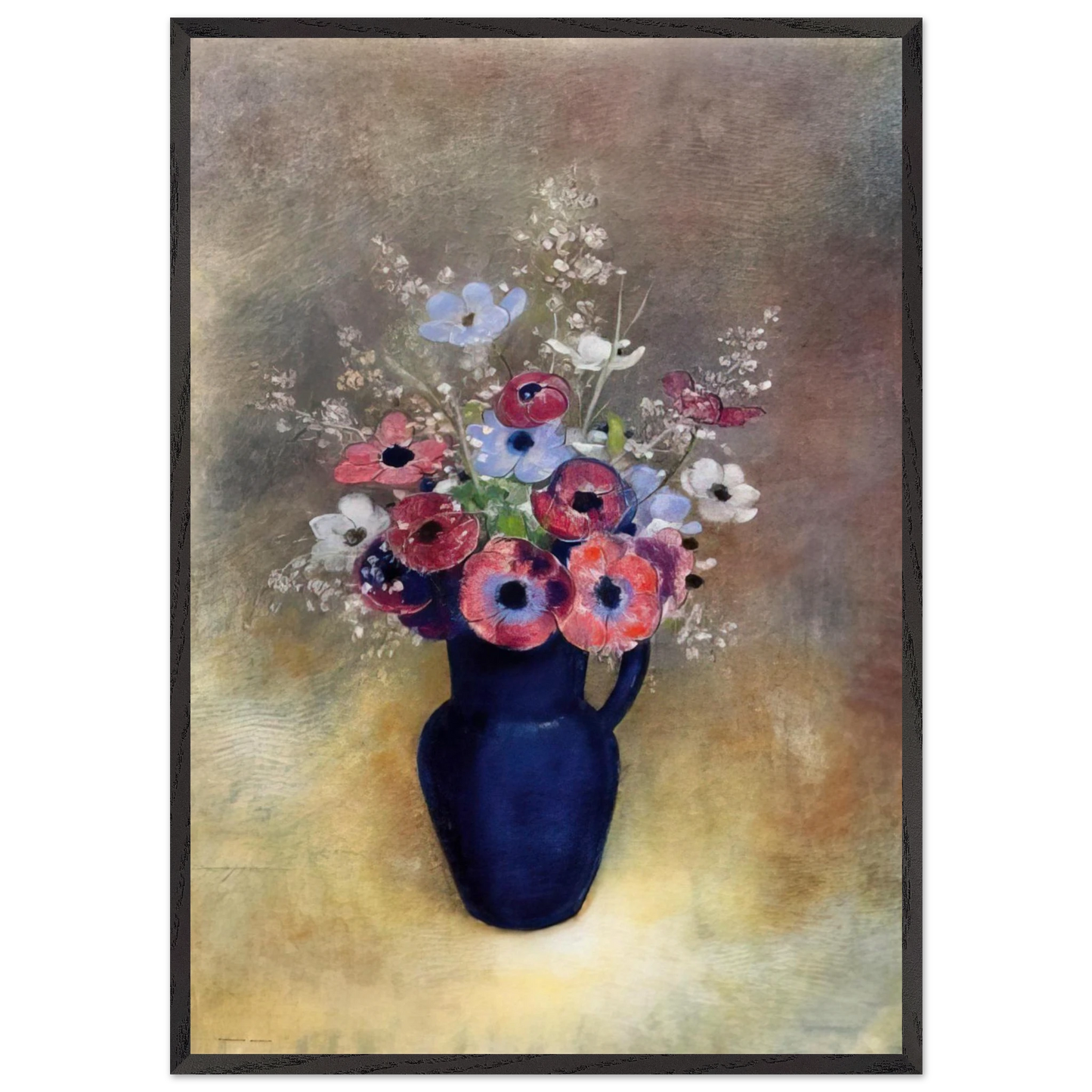 ANEMONES IN A JUG - Odilon Redon 70x100 cm / 28x40 inches Framed Art Print – Black Wooden Frame
