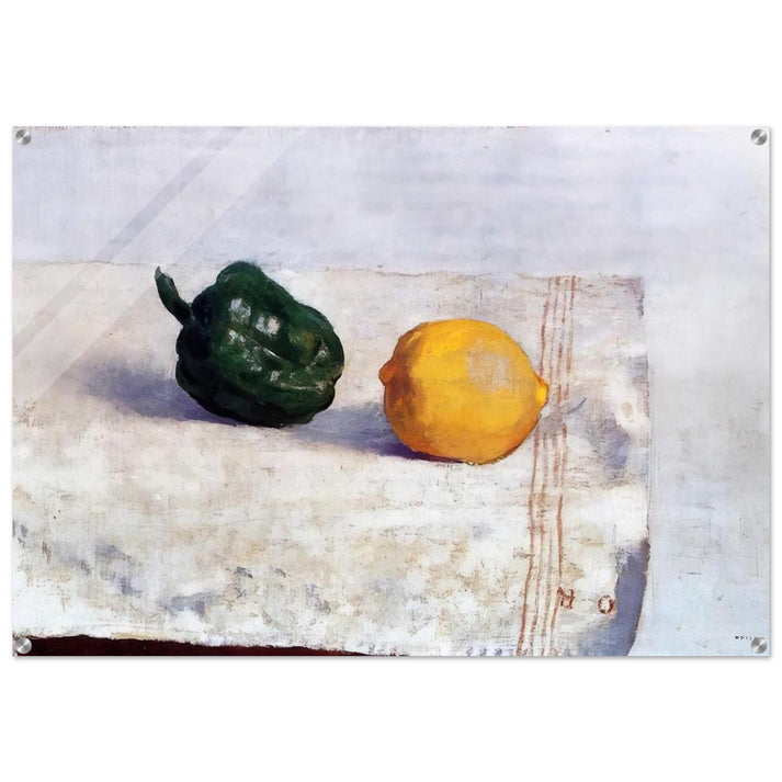 PEPPER AND LEMON ON A WHITE TABLECLOTH 1901 - Odilon Redon Acrylic Print - 70x100 cm / 28x40″ inches