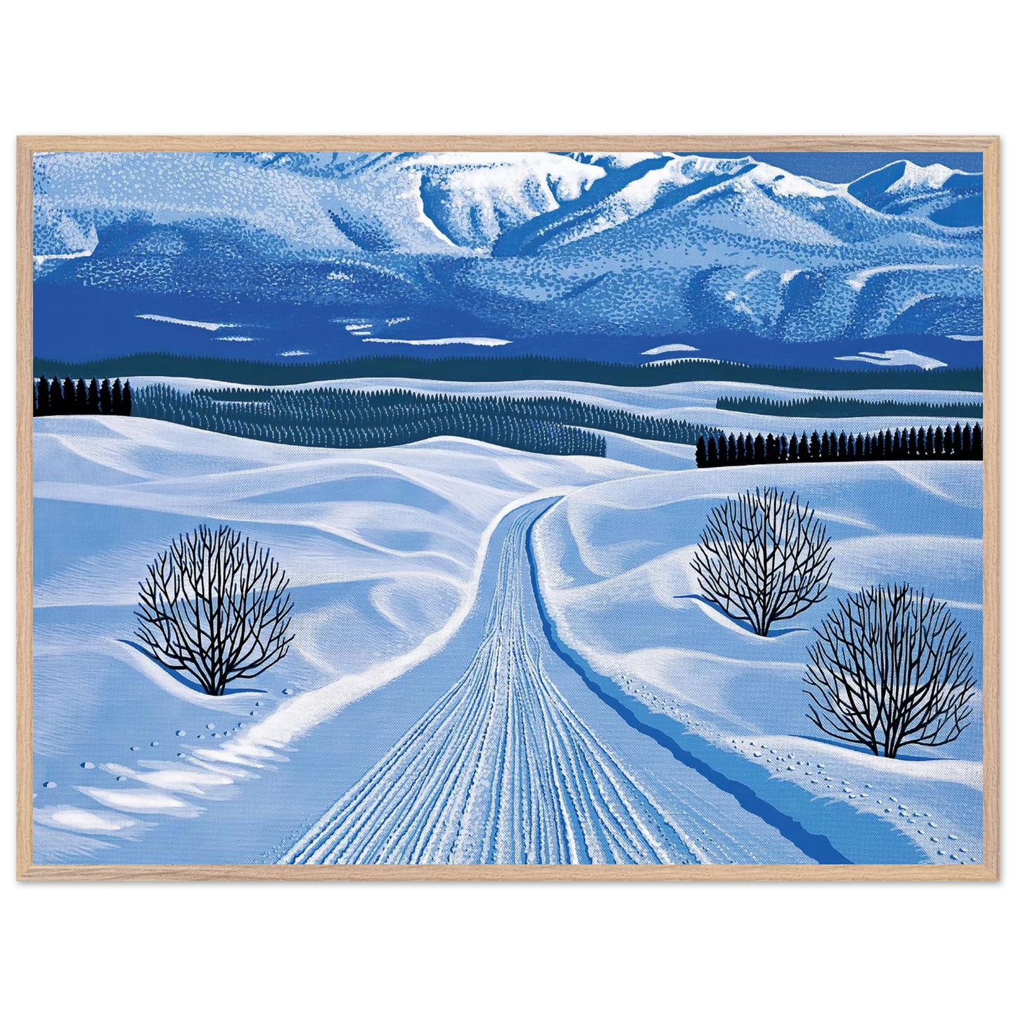 Hiroshi Nagai - Winter Roads Wall Art - 60x80 cm / 24x32 inches - Premium Wooden Framed Poster With Fine Art Paper - White frame
