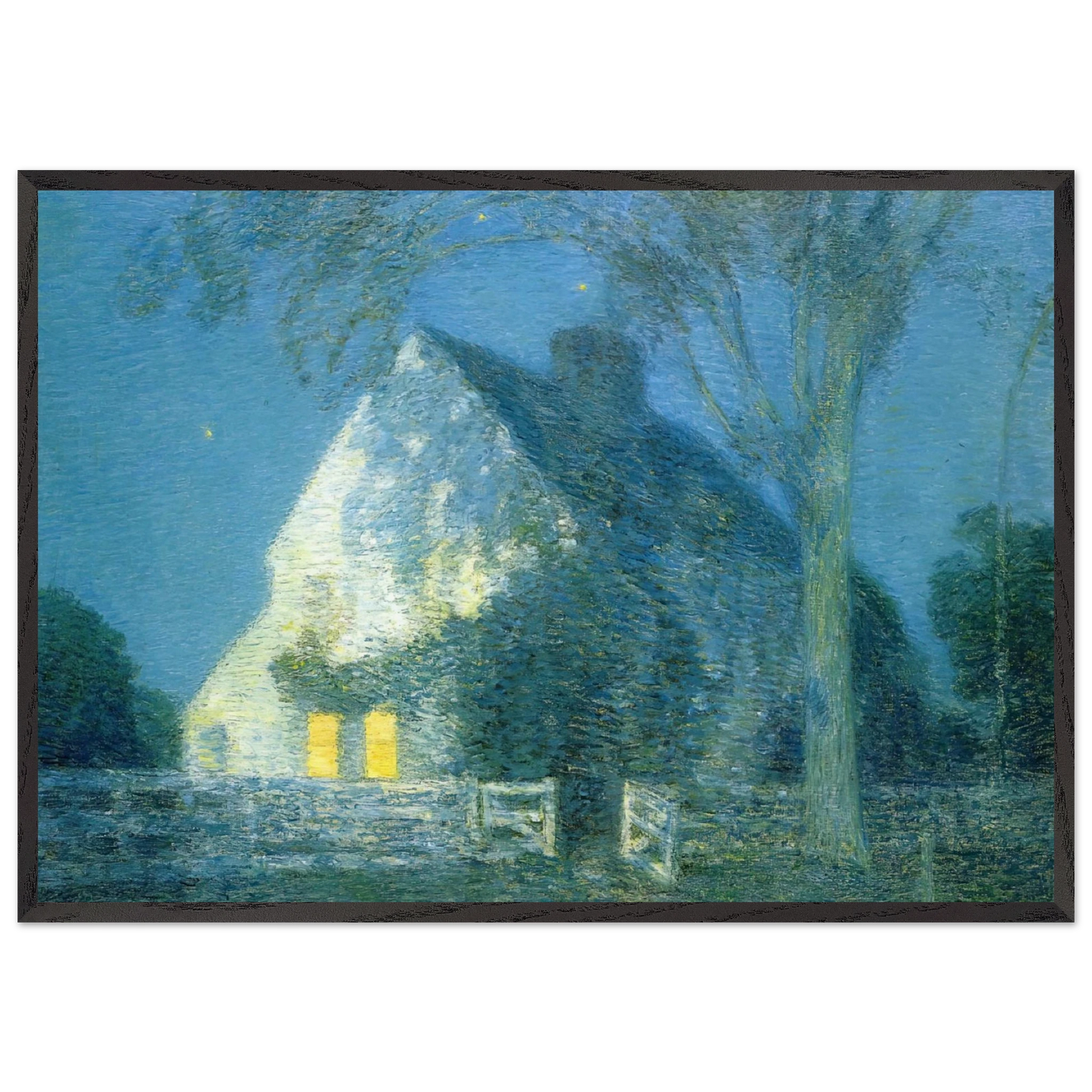 Moonlight the Old House - Childe Hassam 70x100 cm / 28x40 inches Framed Art Print – Black Wooden Frame