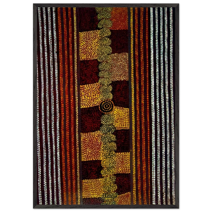 Water Track Dreaming - 1981 - Clifford Possum Tjapaltjarri 70x100 cm / 28x40 inches Framed Art Print – Black Wooden Frame