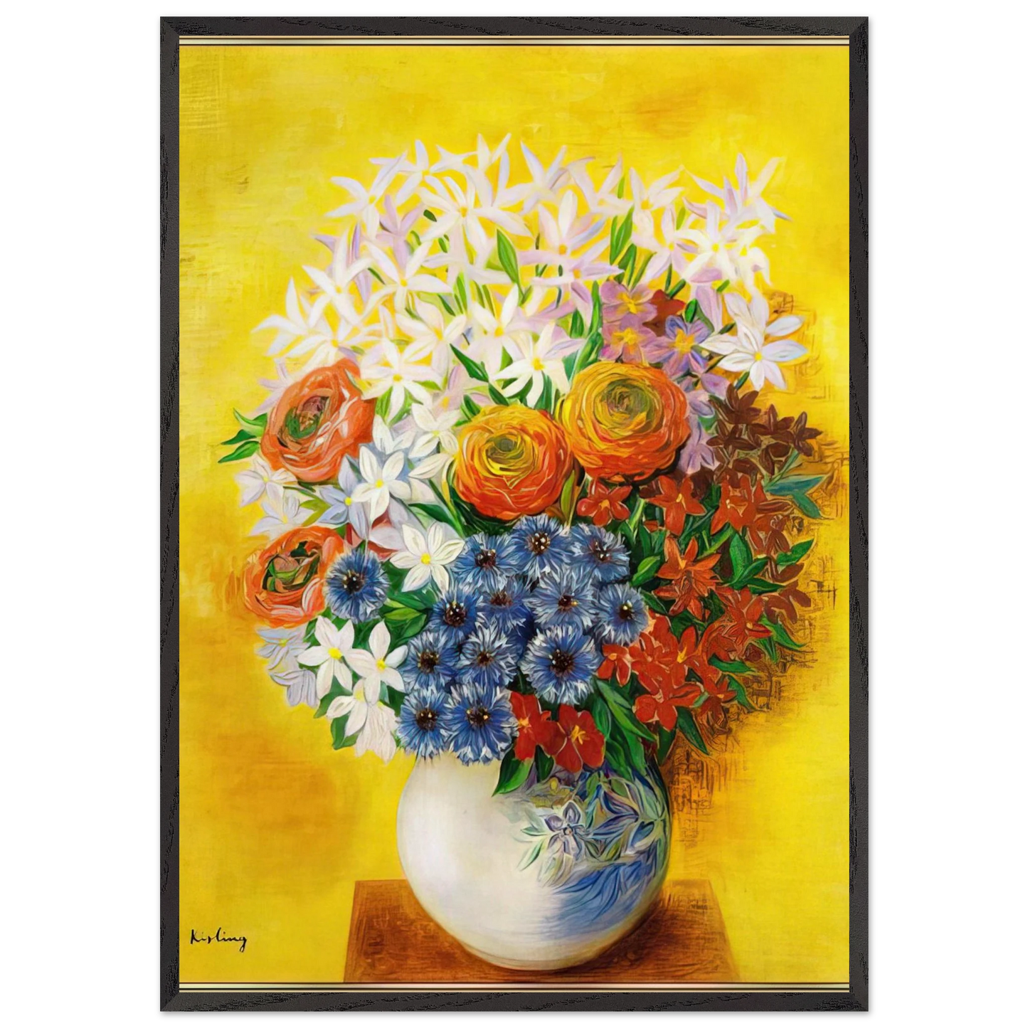 BOUQUET OF VARIOUS FLOWERS - Moise Kisling Framed Art Print – Black Wooden Frame - Default Title - -Framed Art Print