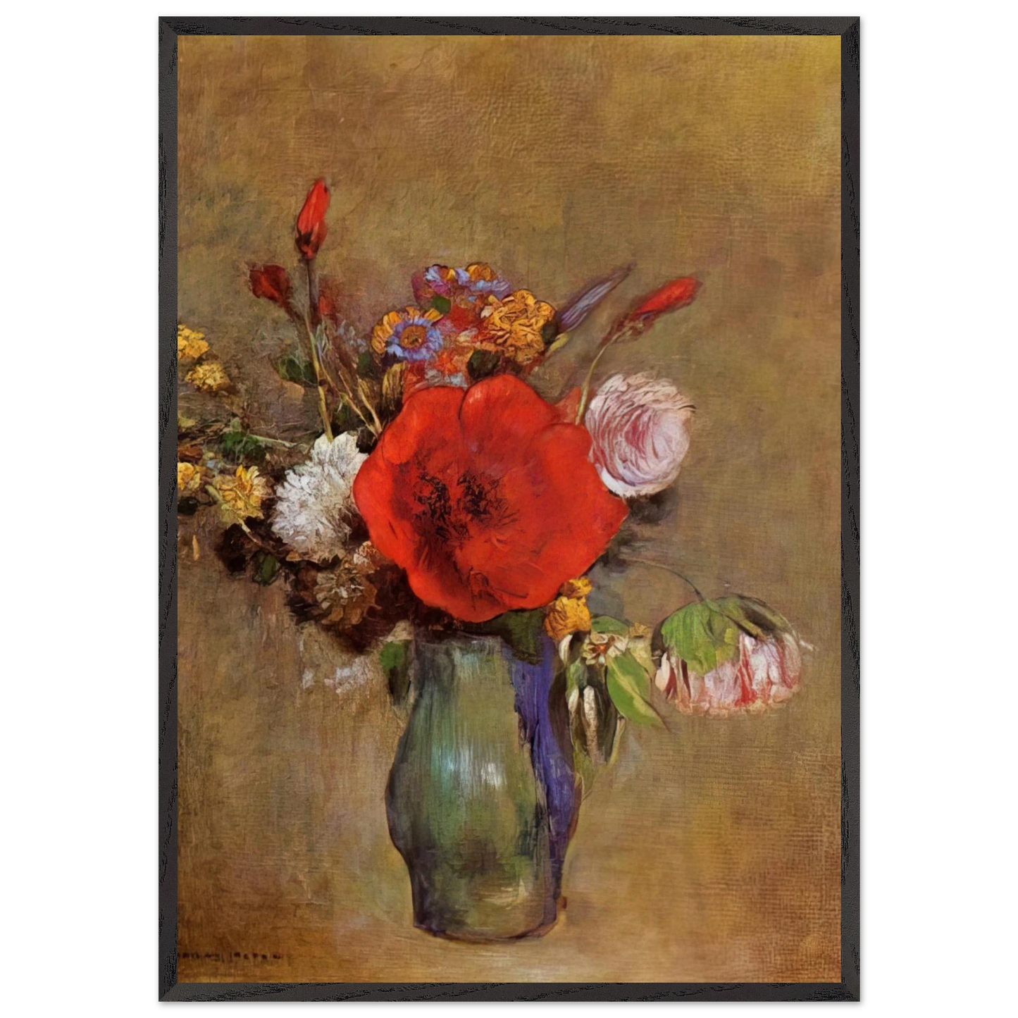 VASE OF FLOWERS 11 - Odilon Redon 70x100 cm / 28x40 inches Framed Art Print – Black Wooden Frame