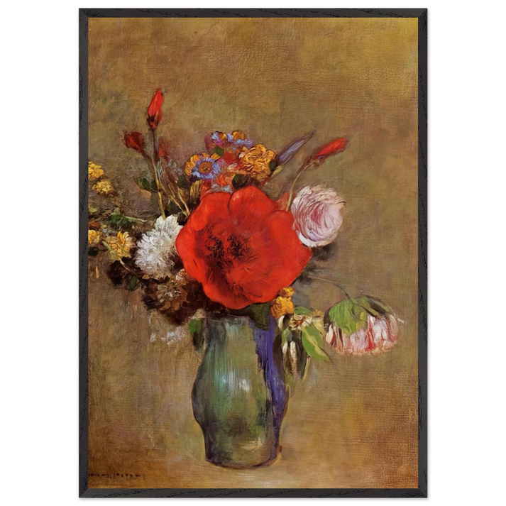 VASE OF FLOWERS 11 - Odilon Redon 70x100 cm / 28x40 inches Framed Art Print – Black Wooden Frame