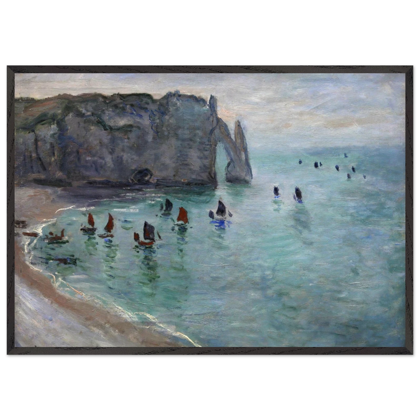 Etretat the Aval Door Fishing Boats Leaving the Harbour - claude monet Framed Art Print – Black Wooden Frame - Default Title - -Framed Art Print