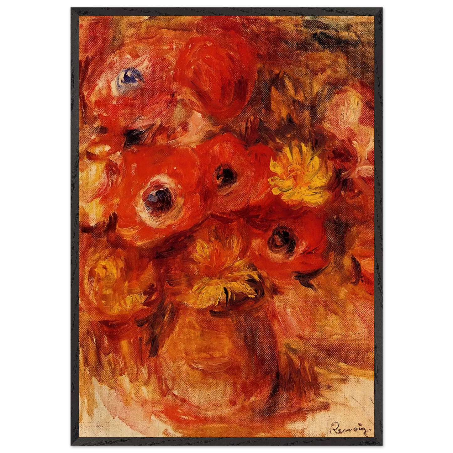 Vase of Anemones - Pierre-Auguste Renoir 70x100 cm / 28x40 inches Framed Art Print – Black Wooden Frame
