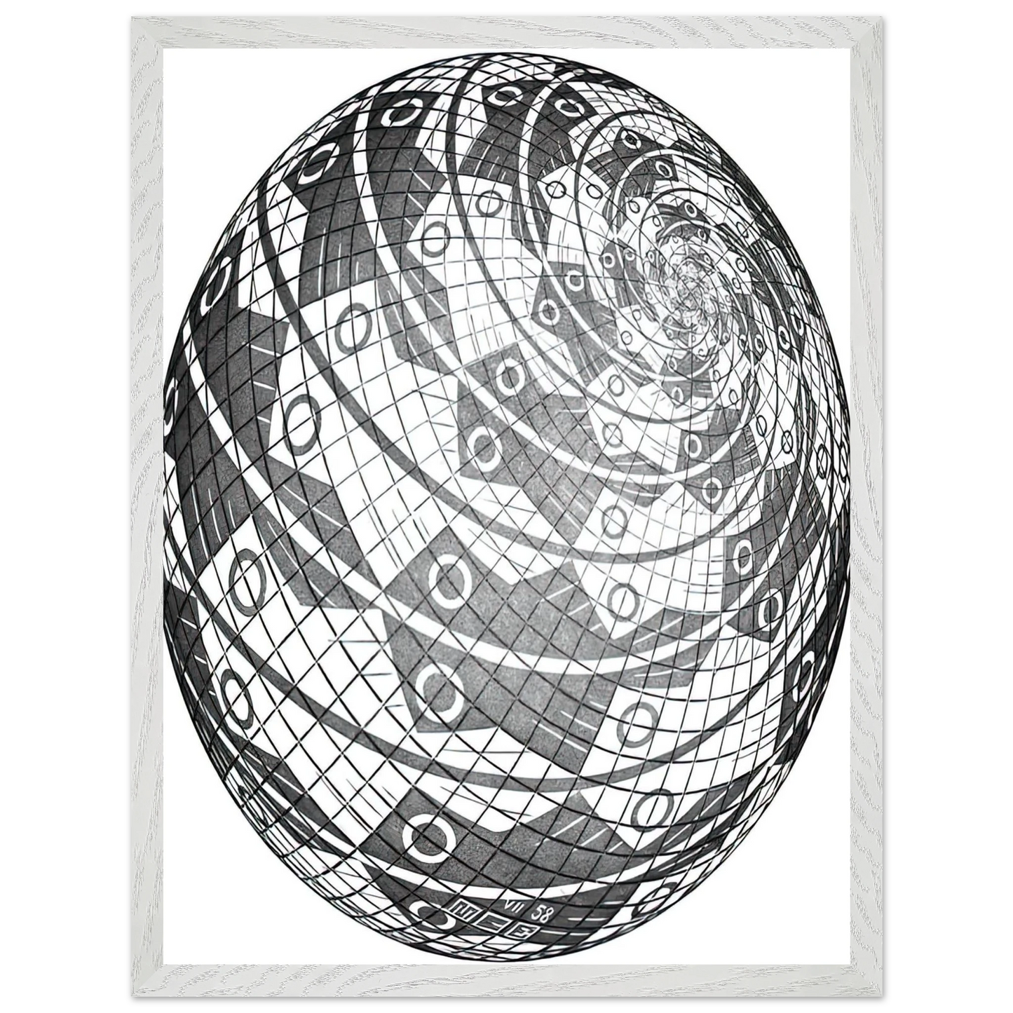 MC Escher - SPHERE SURFACE WITH FISHES Wall Art - 60x80 cm / 24x32 inches - Premium Wooden Framed Poster With Fine Art Paper-canvas - Wood frame