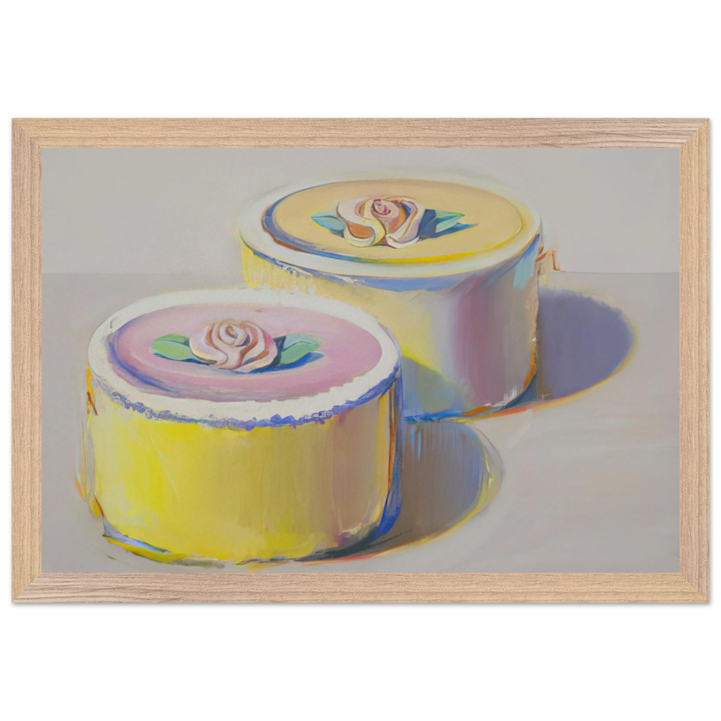 Wayne Thiebaud - Rosebud Cakes - 1995 Wall Art - 60x80 cm / 24x32 inches - Premium Wooden Framed Poster With Fine Art Paper - Wood frame