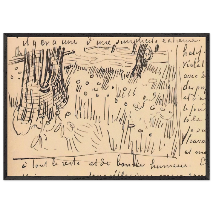 Field of Grass with Dandelions and Tree Trunks - Vincent van Gogh 70x100 cm / 28x40 inches Framed Art Print – Black Wooden Frame
