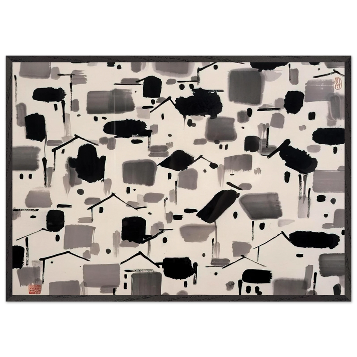 Home of Man - 1999 - Wu Guanzhong 70x100 cm / 28x40 inches Framed Art Print – Black Wooden Frame