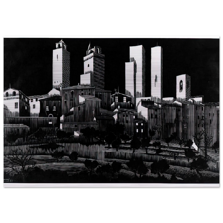 SAN GIMIGNANO - MC Escher Brushed Aluminum Print - 70x100 cm / 28x40 inches | MC Escher Aluminum Print | MC Escher Prints