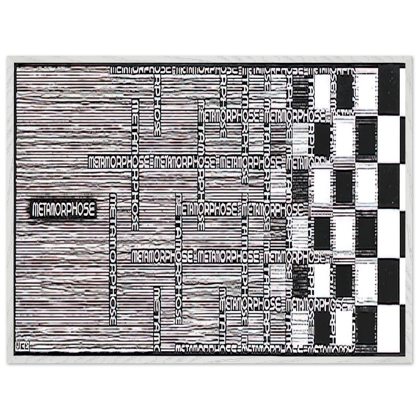 MC Escher - METAMORPHOSIS II EXCERPT 1 Wall Art - 60x80 cm / 24x32 inches - Premium Wooden Framed Poster With Fine Art Paper - Wood frame